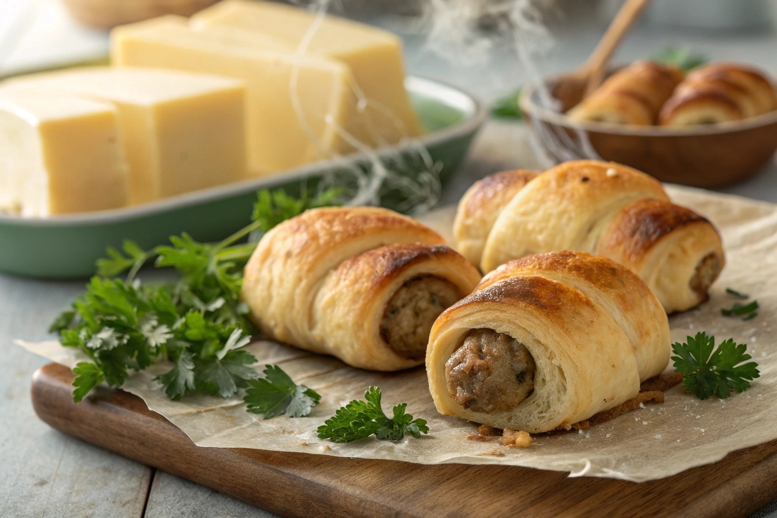 Golden Breakfast Sausage Crescent Rolls Fresh from the Oven