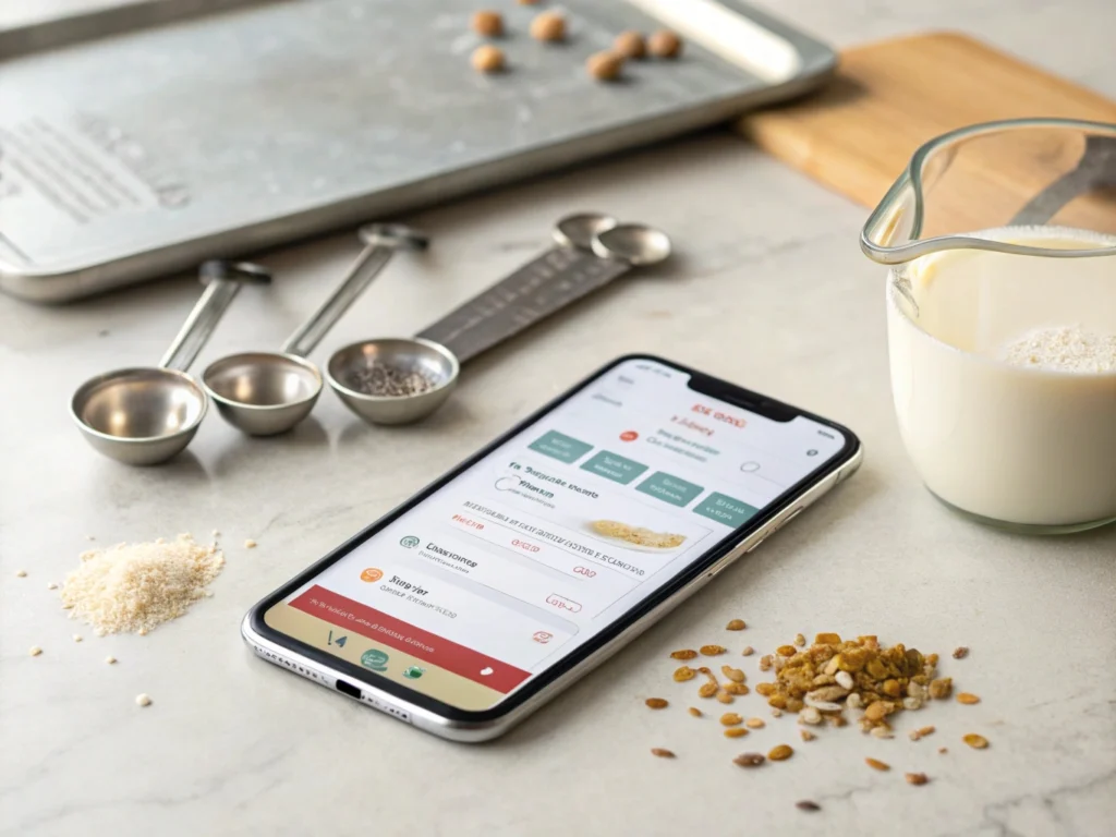  Smartphone with a kitchen conversion app and measuring tools.