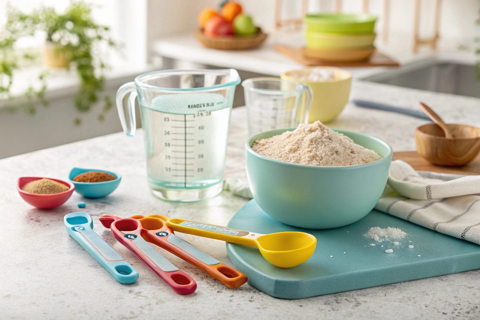 Kitchen tools for measuring ounces and teaspoons.