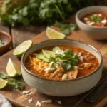 Bowl of spark recipes chicken taco soup with lean chicken and fresh vegetables