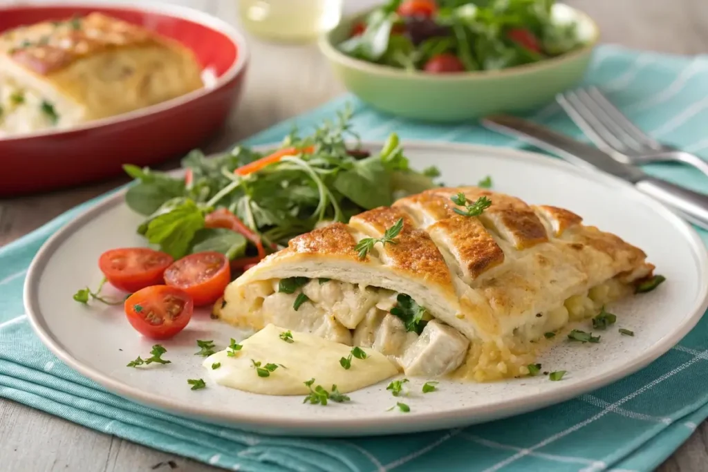 Finished chicken and cheese jalousie recipe plated elegantlyvvvvvvv