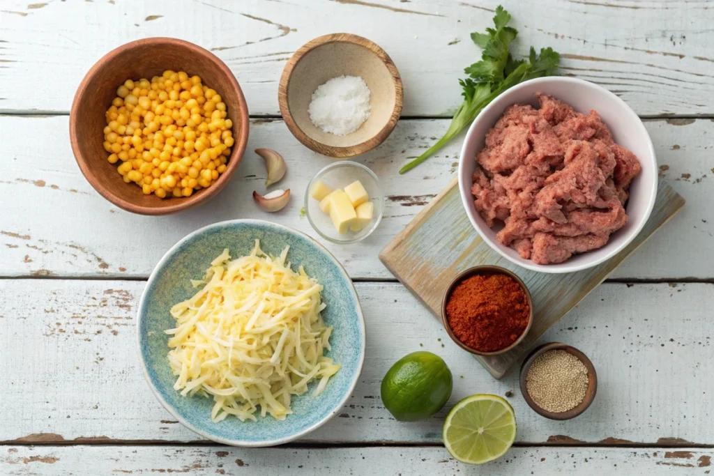 Ingredients for Mexican ground chicken corn recipe