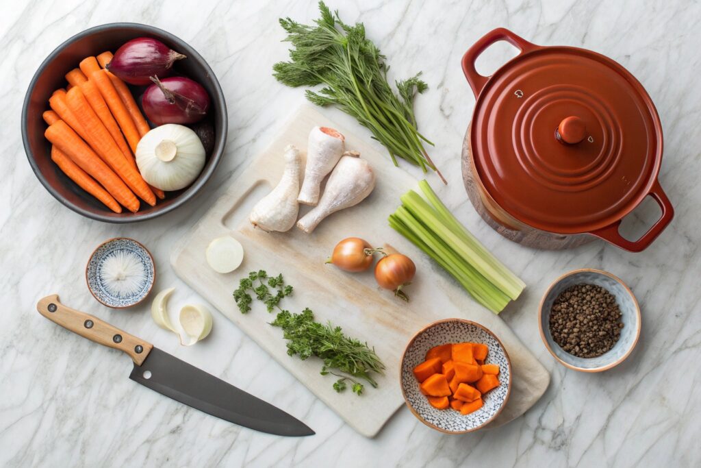 Ingredients for easy chicken drumstick soup recipe
